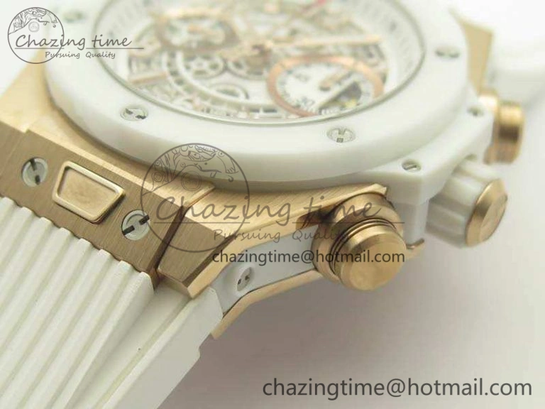 Big Bang Unico 45mm RG 3AF Best Edition White RG Dial Ceramic Bezel On Rubber Strap A Durable 6913