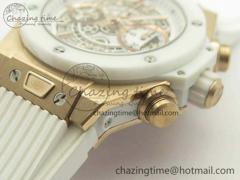 Big Bang Unico 45mm RG 3AF Best Edition White RG Dial Ceramic Bezel On Rubber Strap A Durable 6913