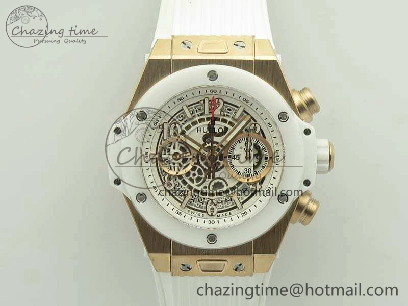 Big Bang Unico 45mm RG 3AF Best Edition White RG Dial Ceramic Bezel On Rubber Strap A Durable 6913