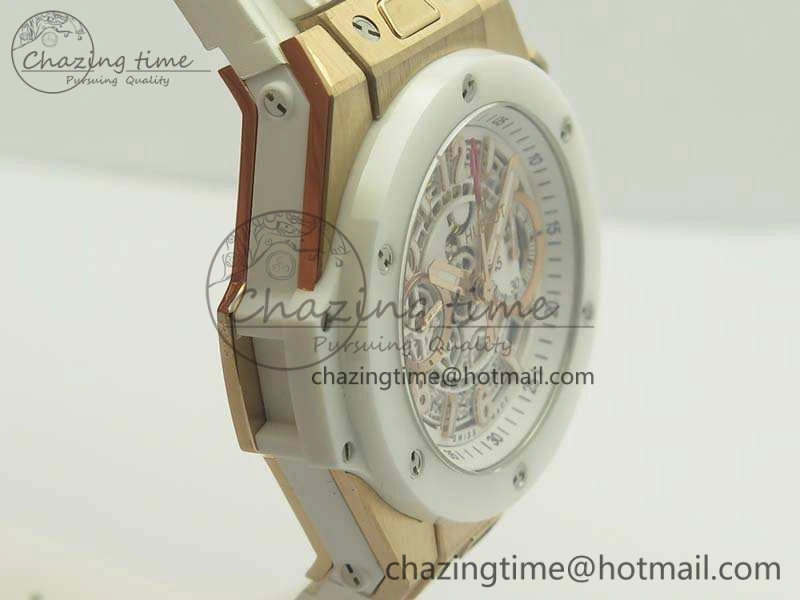 Big Bang Unico 45mm RG 3AF Best Edition White RG Dial Ceramic Bezel On Rubber Strap A Durable 6913