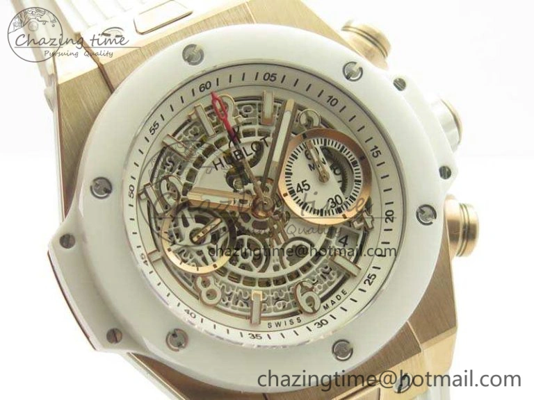 Big Bang Unico 45mm RG 3AF Best Edition White RG Dial Ceramic Bezel On Rubber Strap A Durable 6913