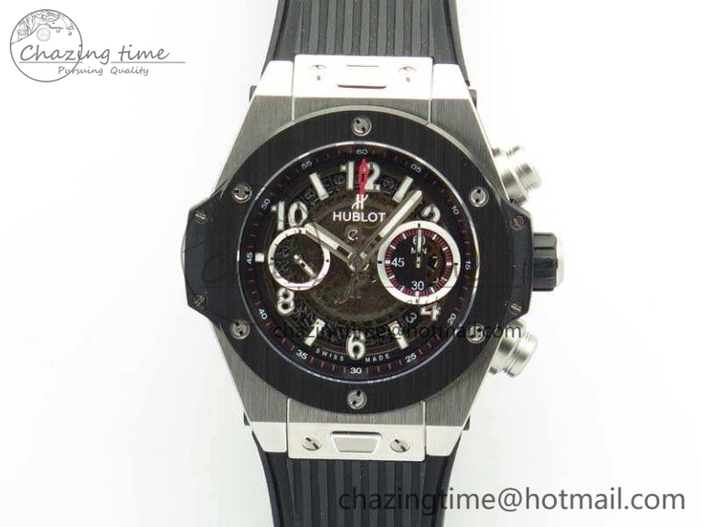 Big Bang Unico 45mm SS 3AF Best Edition Black Dial Ceramic Bezel On Rubber Strap A Snug 6935