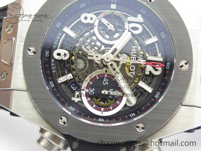 Big Bang Unico 45mm SS 3AF Best Edition Black Dial Ceramic Bezel On Rubber Strap A Snug 6935