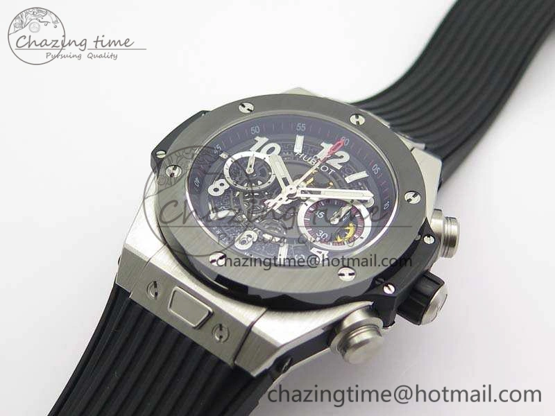 Big Bang Unico 45mm SS 3AF Best Edition Black Dial Ceramic Bezel On Rubber Strap A Snug 6935