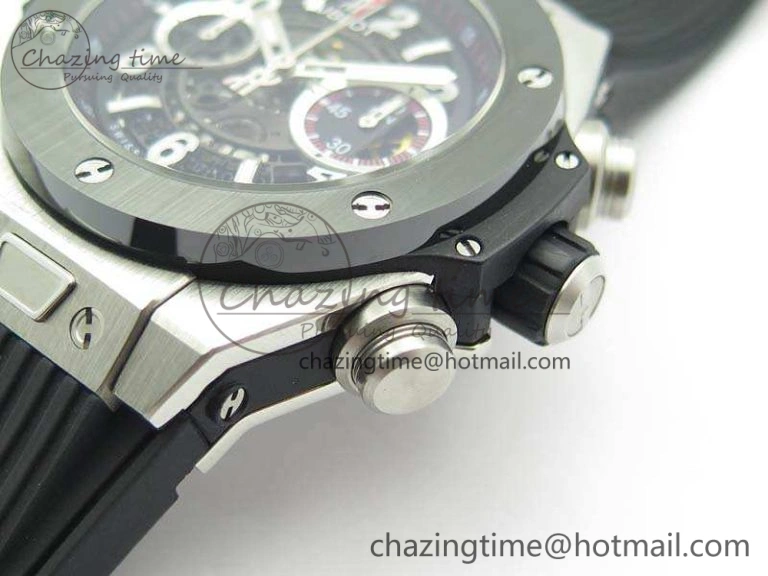 Big Bang Unico 45mm SS 3AF Best Edition Black Dial Ceramic Bezel On Rubber Strap A Snug 6935