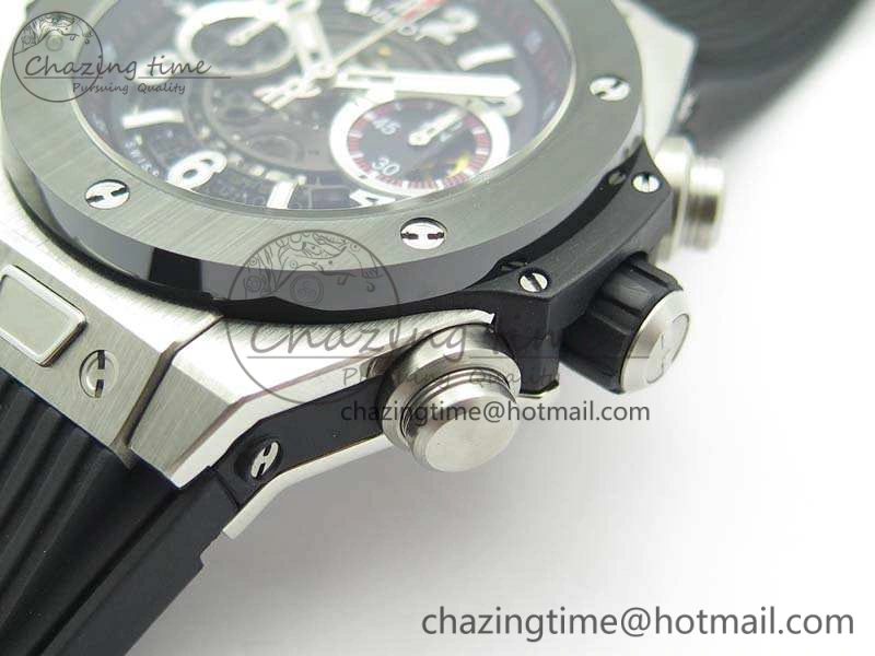 Big Bang Unico 45mm SS 3AF Best Edition Black Dial Ceramic Bezel On Rubber Strap A Snug 6935