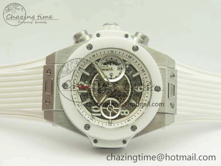 Big Bang Unico 45mm SS 3AF Best Edition White Dial Ceramic Bezel On Rubber Strap A Durable 6916