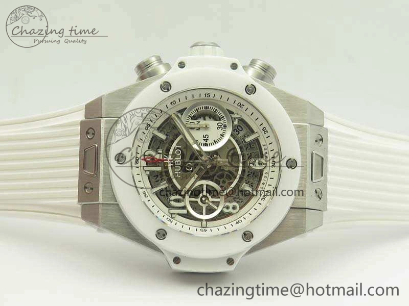 Big Bang Unico 45mm SS 3AF Best Edition White Dial Ceramic Bezel On Rubber Strap A Durable 6916