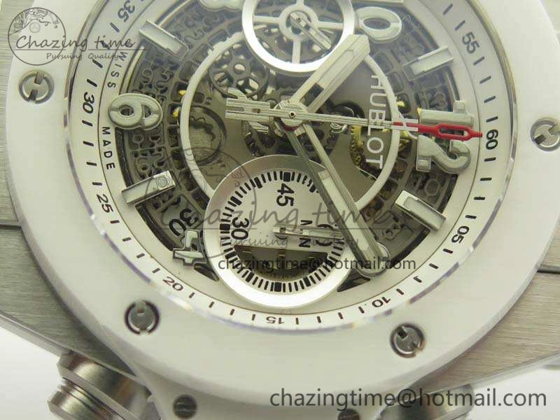Big Bang Unico 45mm SS 3AF Best Edition White Dial Ceramic Bezel On Rubber Strap A Durable 6916