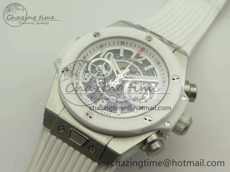 Big Bang Unico 45mm SS 3AF Best Edition White Dial Ceramic Bezel On Rubber Strap A Durable 6916