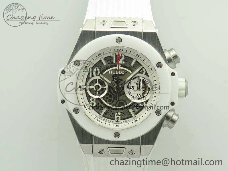 Big Bang Unico 45mm SS 3AF Best Edition White Dial Ceramic Bezel On Rubber Strap A Durable 6916