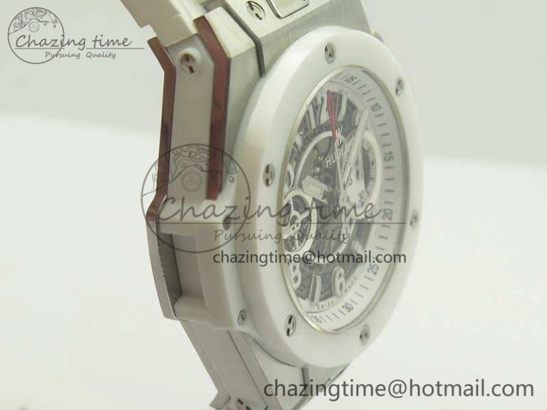 Big Bang Unico 45mm SS 3AF Best Edition White Dial Ceramic Bezel On Rubber Strap A Durable 6916