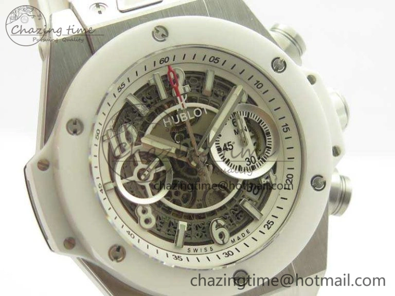 Big Bang Unico 45mm SS 3AF Best Edition White Dial Ceramic Bezel On Rubber Strap A Durable 6916