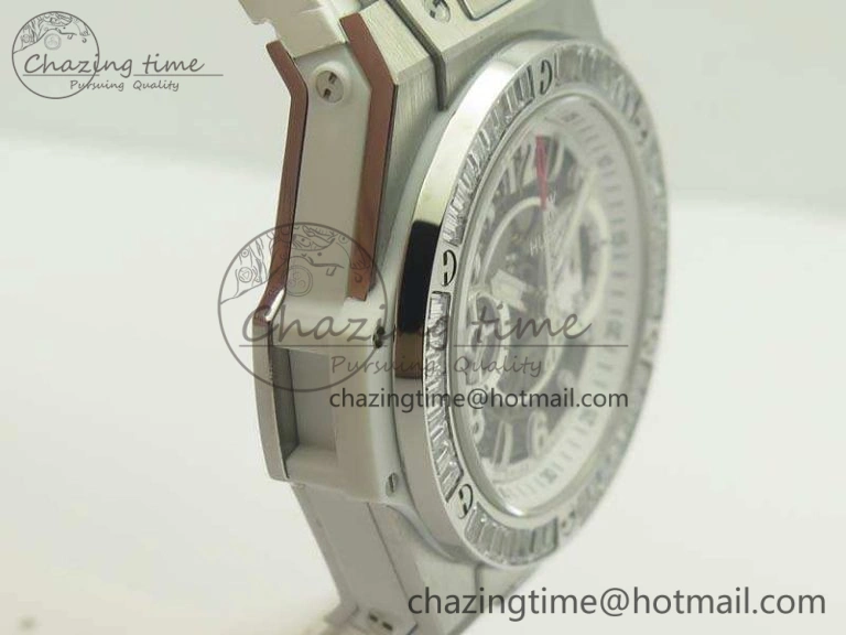 Big Bang Unico 45mm SS 3AF Best Edition White Dial Crystal Bezel On Rubber Strap A Bold 6915