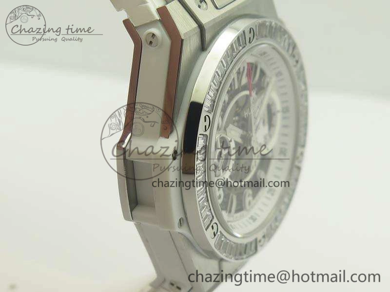 Big Bang Unico 45mm SS 3AF Best Edition White Dial Crystal Bezel On Rubber Strap A Bold 6915