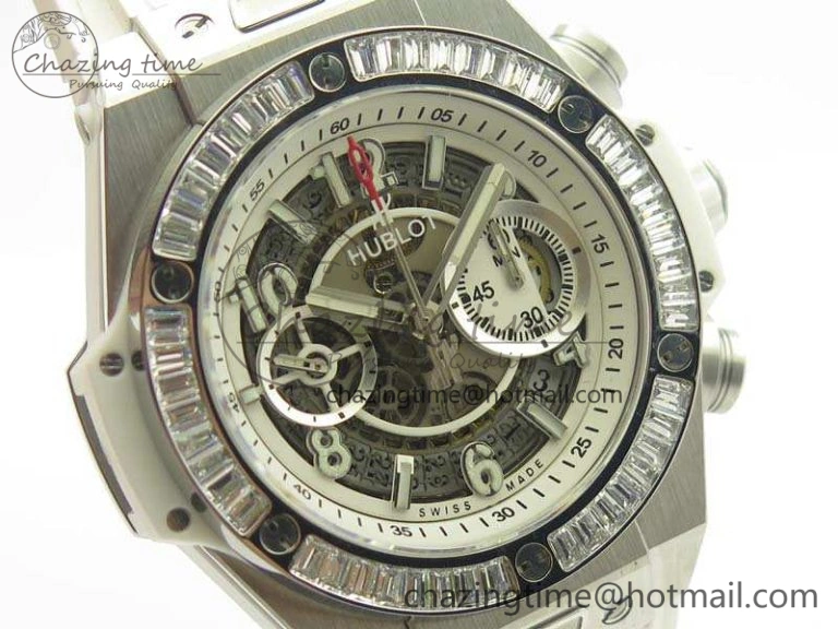 Big Bang Unico 45mm SS 3AF Best Edition White Dial Crystal Bezel On Rubber Strap A Bold 6915