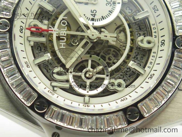 Big Bang Unico 45mm SS 3AF Best Edition White Dial Crystal Bezel On Rubber Strap A Bold 6915