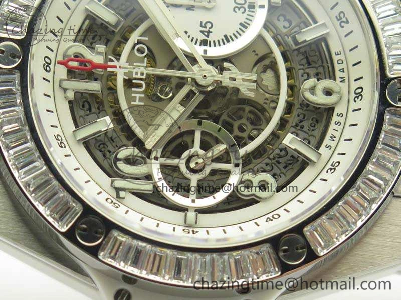 Big Bang Unico 45mm SS 3AF Best Edition White Dial Crystal Bezel On Rubber Strap A Bold 6915