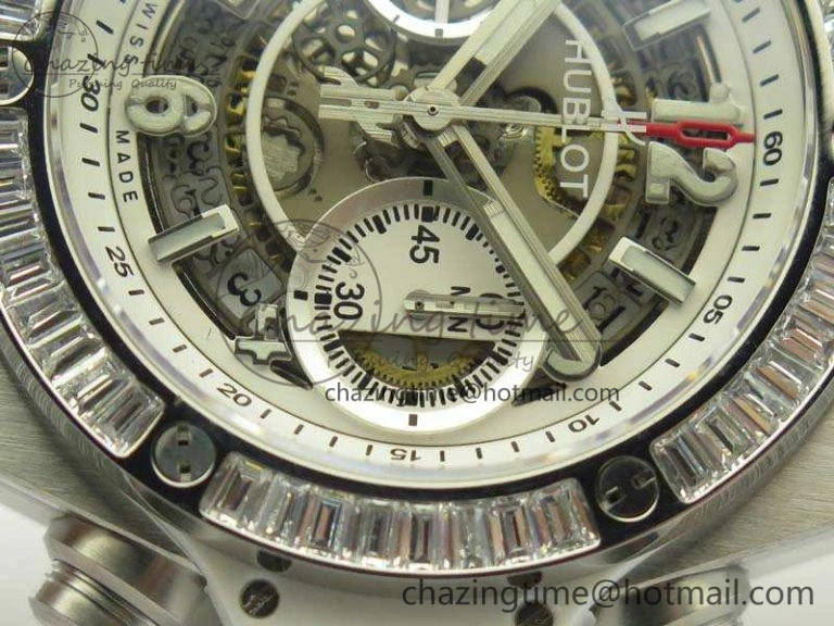 Big Bang Unico 45mm SS 3AF Best Edition White Dial Crystal Bezel On Rubber Strap A Bold 6915