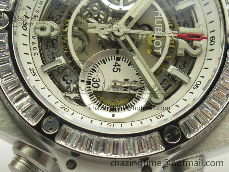 Big Bang Unico 45mm SS 3AF Best Edition White Dial Crystal Bezel On Rubber Strap A Bold 6915