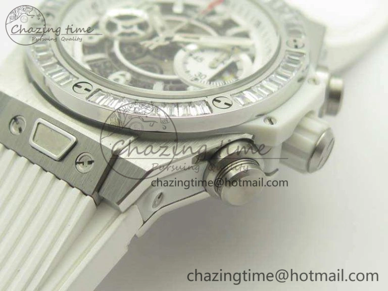 Big Bang Unico 45mm SS 3AF Best Edition White Dial Crystal Bezel On Rubber Strap A Bold 6915
