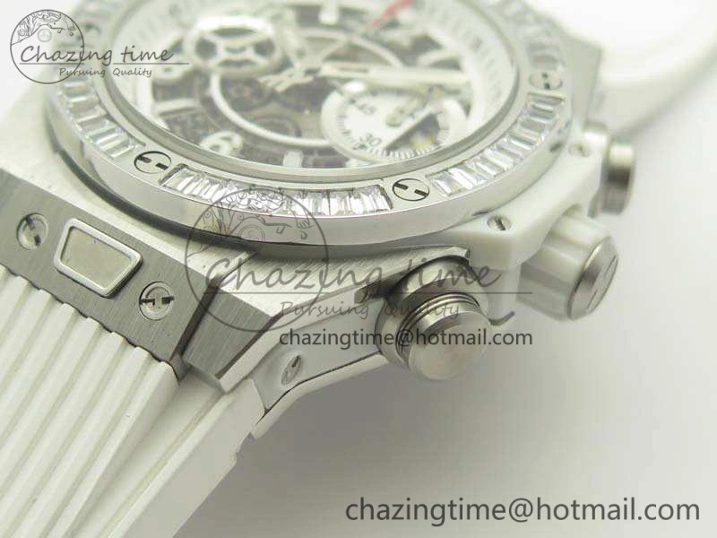 Big Bang Unico 45mm SS 3AF Best Edition White Dial Crystal Bezel On Rubber Strap A Bold 6915