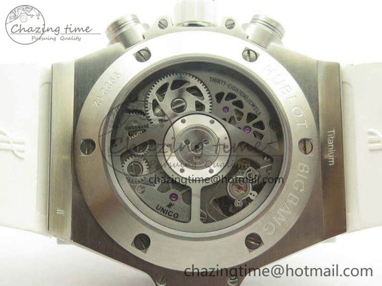 Big Bang Unico 45mm SS 3AF Best Edition White Dial Crystal Bezel On Rubber Strap A Bold 6915