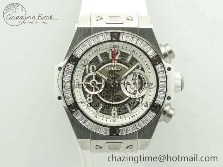 Big Bang Unico 45mm SS 3AF Best Edition White Dial Crystal Bezel On Rubber Strap A Bold 6915
