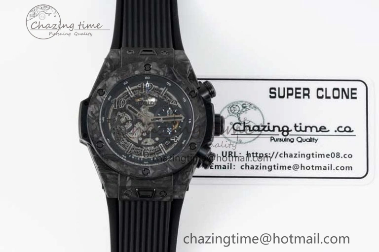 Elegant Big Bang Unico Black Carbon TWF Best Edition Skeleton Dial on Black Rubber Strap A 6764