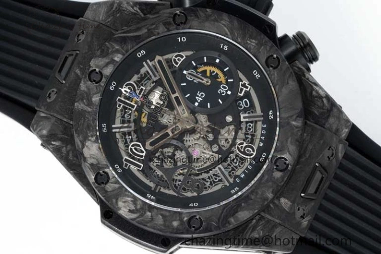 Elegant Big Bang Unico Black Carbon TWF Best Edition Skeleton Dial on Black Rubber Strap A 6764