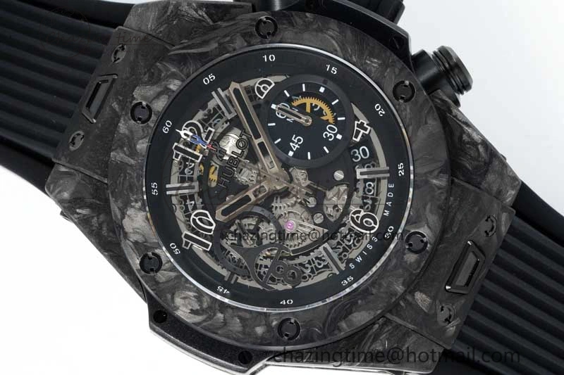 Elegant Big Bang Unico Black Carbon TWF Best Edition Skeleton Dial on Black Rubber Strap A 6764