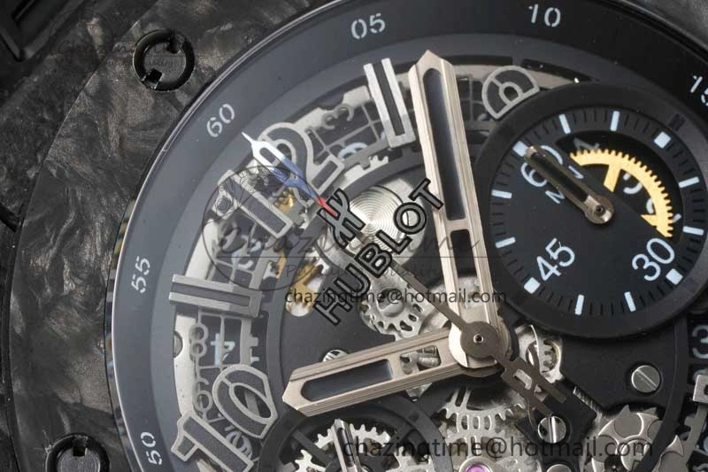Elegant Big Bang Unico Black Carbon TWF Best Edition Skeleton Dial on Black Rubber Strap A 6764