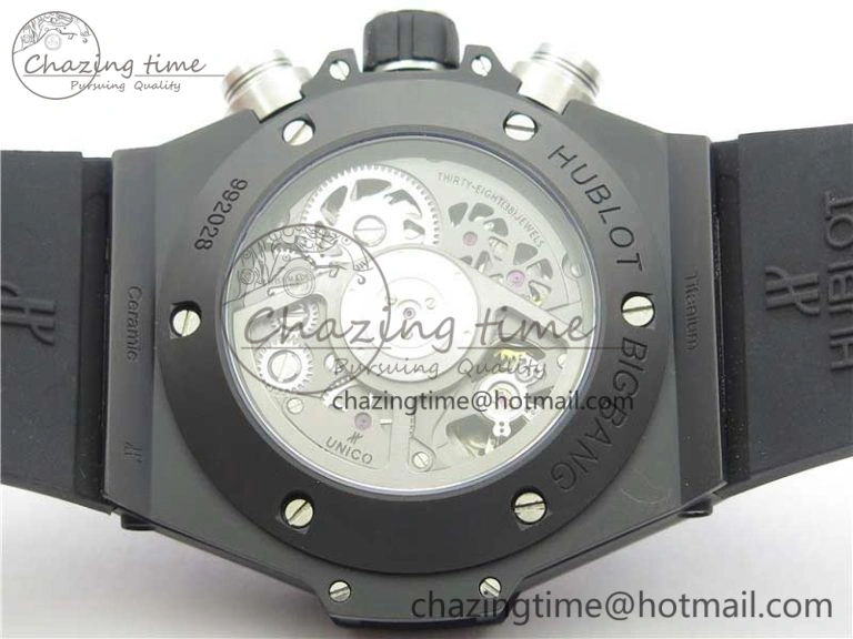 WeatherProof Big Bang Unico Black Ceramic HBF 1:1 Best Edition Black Skeleton Dial on Black Rubber Strap A 6824