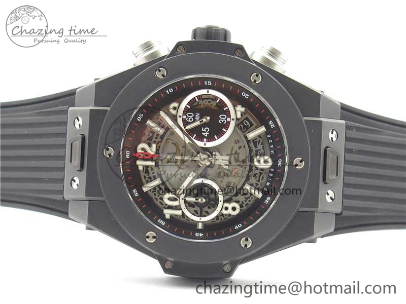 WeatherProof Big Bang Unico Black Ceramic HBF 1:1 Best Edition Black Skeleton Dial on Black Rubber Strap A 6824