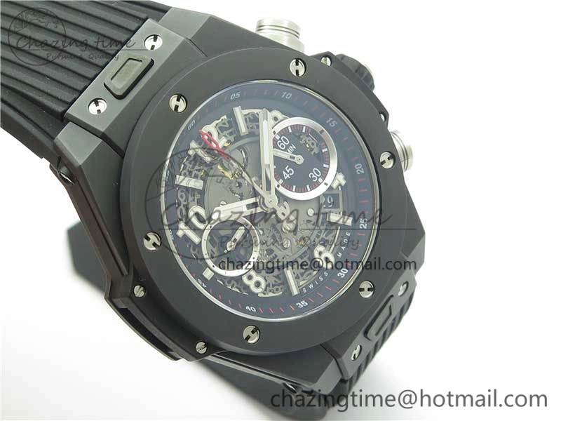 WeatherProof Big Bang Unico Black Ceramic HBF 1:1 Best Edition Black Skeleton Dial on Black Rubber Strap A 6824