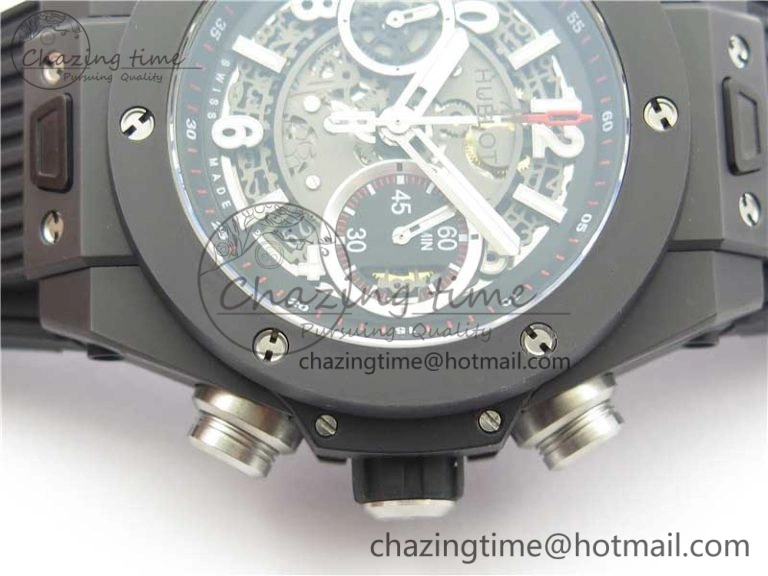 WeatherProof Big Bang Unico Black Ceramic HBF 1:1 Best Edition Black Skeleton Dial on Black Rubber Strap A 6824