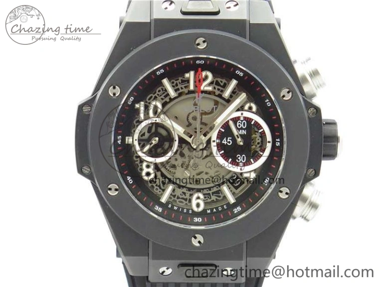 WeatherProof Big Bang Unico Black Ceramic HBF 1:1 Best Edition Black Skeleton Dial on Black Rubber Strap A 6824