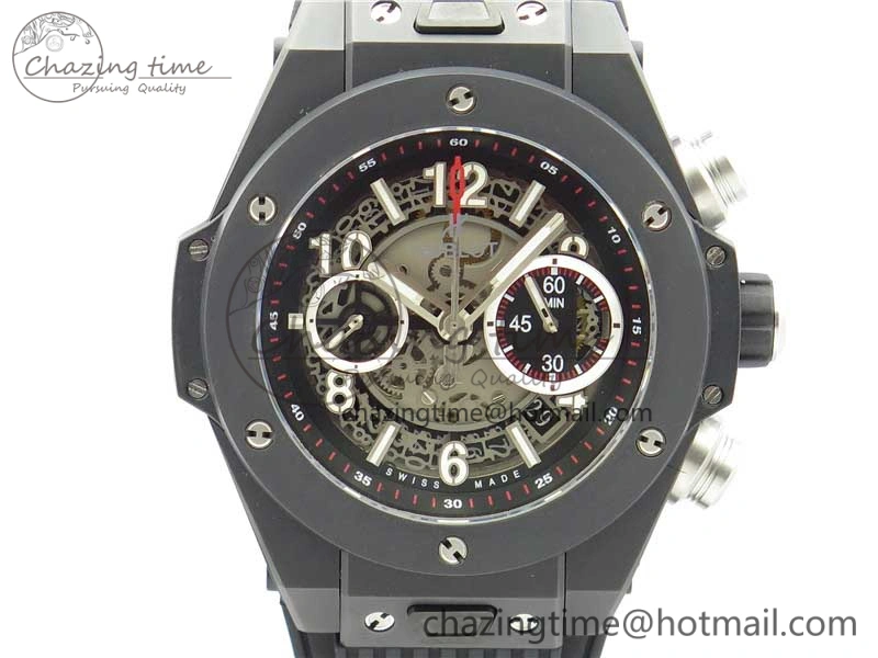 WeatherProof Big Bang Unico Black Ceramic HBF 1:1 Best Edition Black Skeleton Dial on Black Rubber Strap A 6824