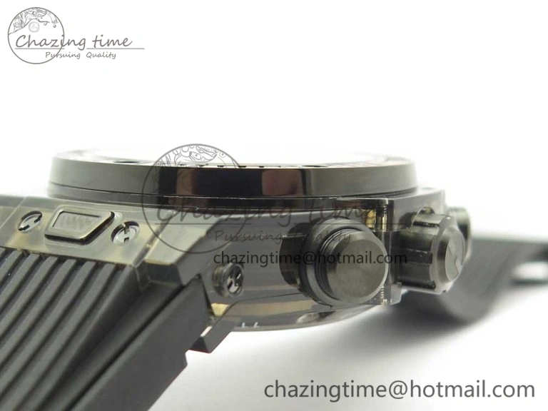 Big Bang Unico Black Magic Sapphire 45mm OXF Best Edition Rainbow Crystal Bezel Black Dial on Black Rubber Strap A Elegant 6851