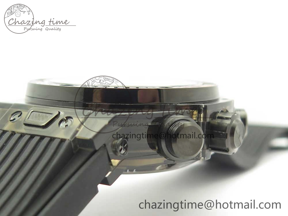 Big Bang Unico Black Magic Sapphire 45mm OXF Best Edition Rainbow Crystal Bezel Black Dial on Black Rubber Strap A Elegant 6851