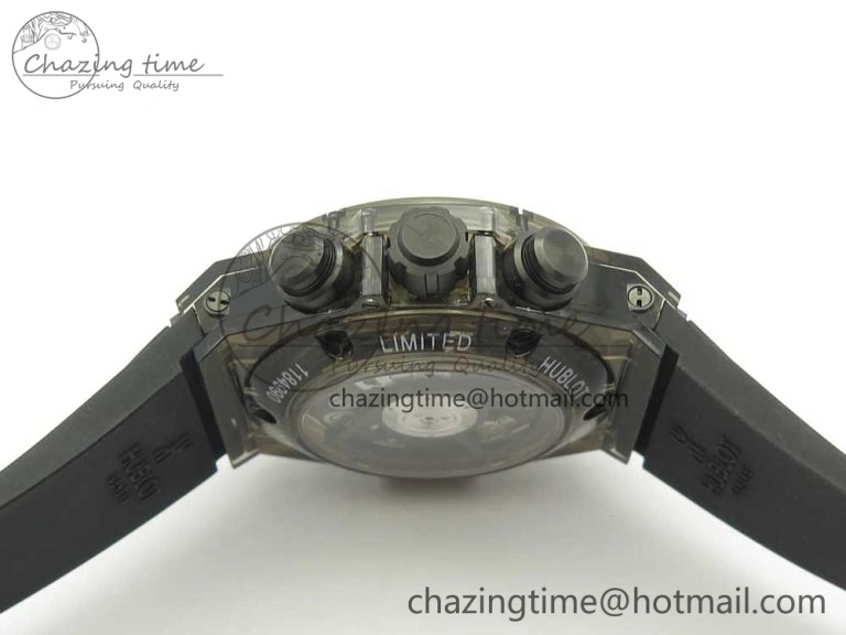 Big Bang Unico Black Magic Sapphire 45mm OXF Best Edition Rainbow Crystal Bezel Black Dial on Black Rubber Strap A Elegant 6851