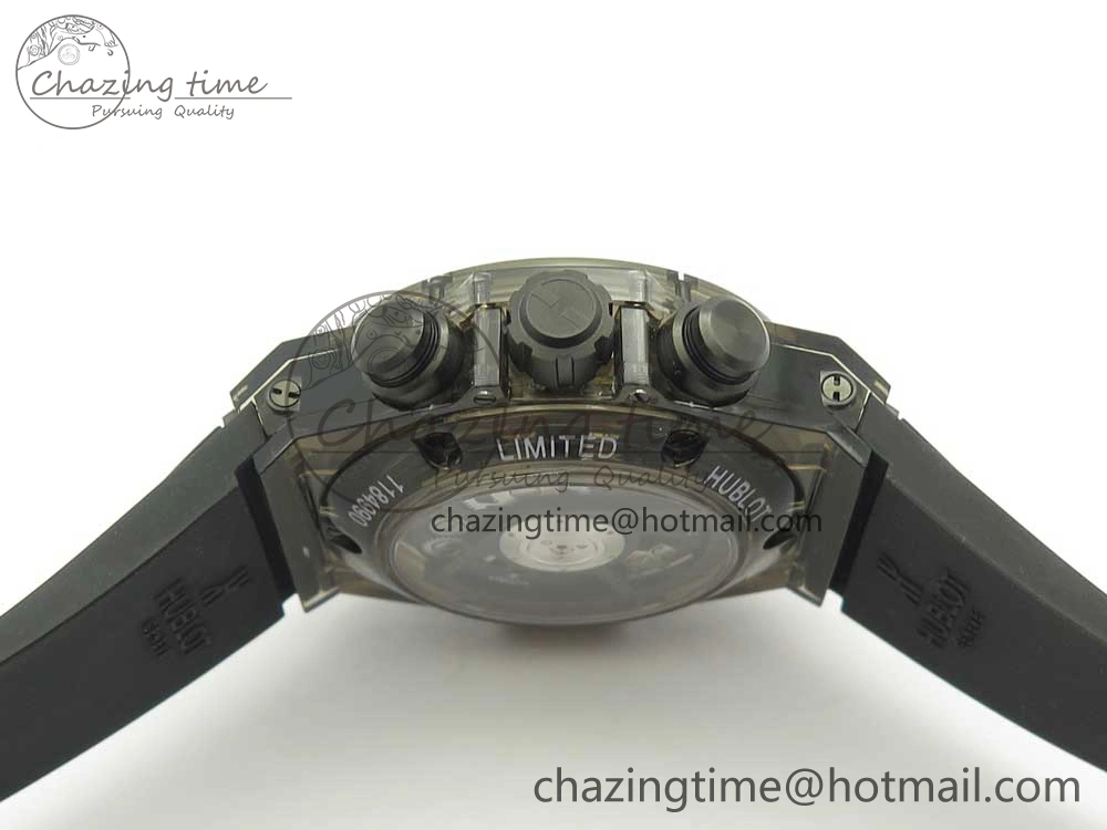 Big Bang Unico Black Magic Sapphire 45mm OXF Best Edition Rainbow Crystal Bezel Black Dial on Black Rubber Strap A Elegant 6851