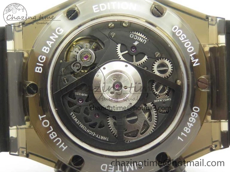 Big Bang Unico Black Magic Sapphire 45mm OXF Best Edition Rainbow Crystal Bezel Black Dial on Black Rubber Strap A Elegant 6851