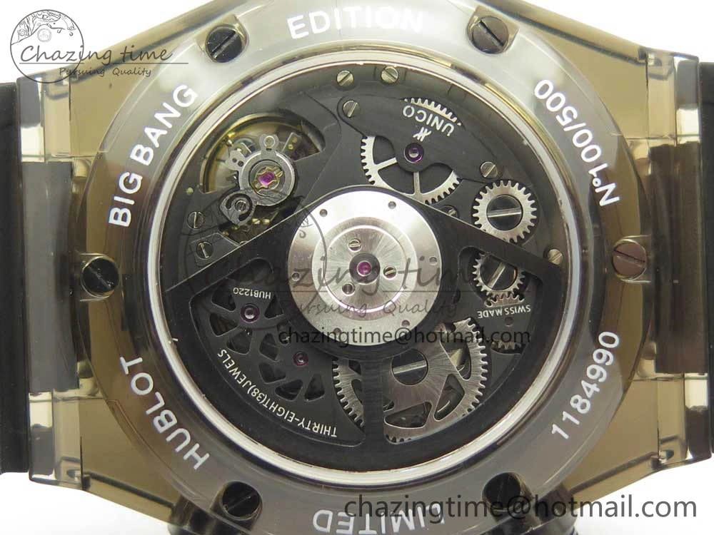 Big Bang Unico Black Magic Sapphire 45mm OXF Best Edition Rainbow Crystal Bezel Black Dial on Black Rubber Strap A Elegant 6851