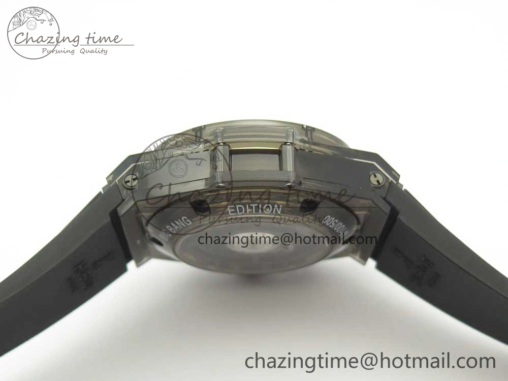 Big Bang Unico Black Magic Sapphire 45mm OXF Best Edition Rainbow Crystal Bezel Black Dial on Black Rubber Strap A Elegant 6851