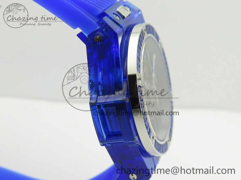 Big Bang Unico Blue Magic Sapphire 45mm OXF Best Edition Crystal Bezel Skeleton Dial on Blue Rubber Strap A HighQuality 6844