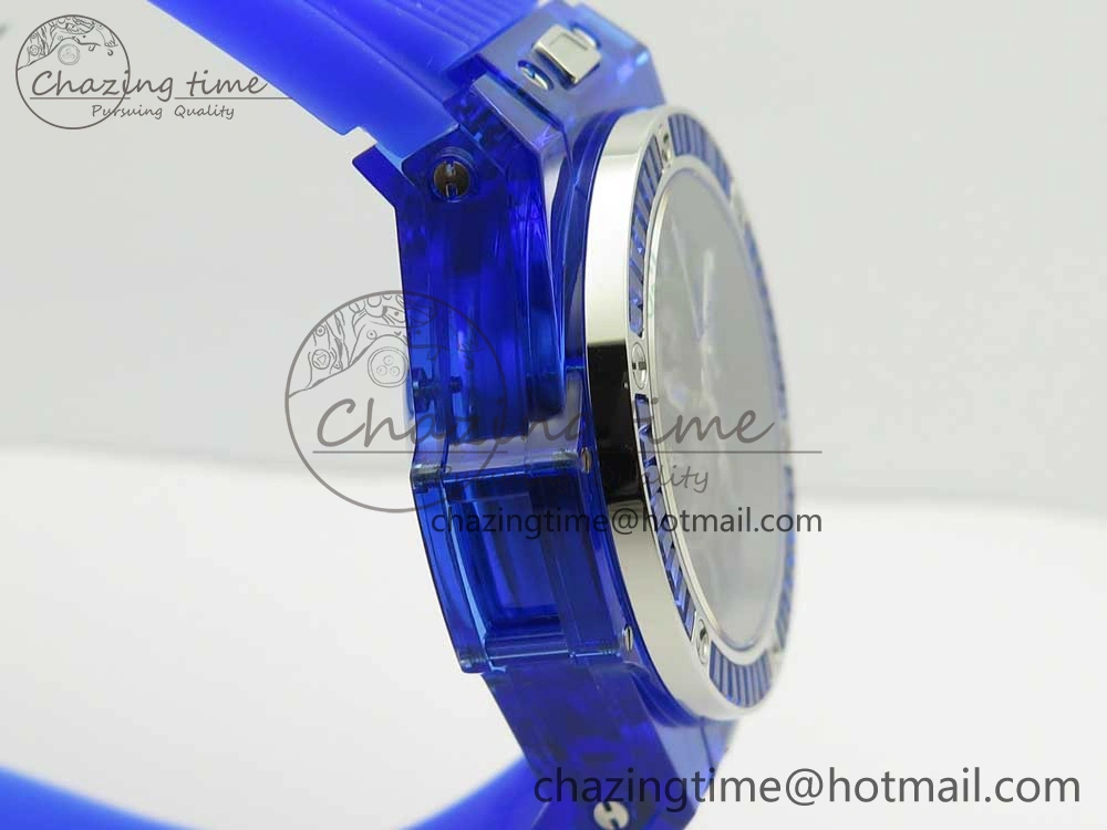 Big Bang Unico Blue Magic Sapphire 45mm OXF Best Edition Crystal Bezel Skeleton Dial on Blue Rubber Strap A HighQuality 6844