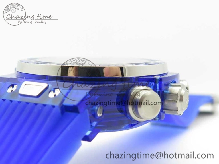 Big Bang Unico Blue Magic Sapphire 45mm OXF Best Edition Crystal Bezel Skeleton Dial on Blue Rubber Strap A HighQuality 6844