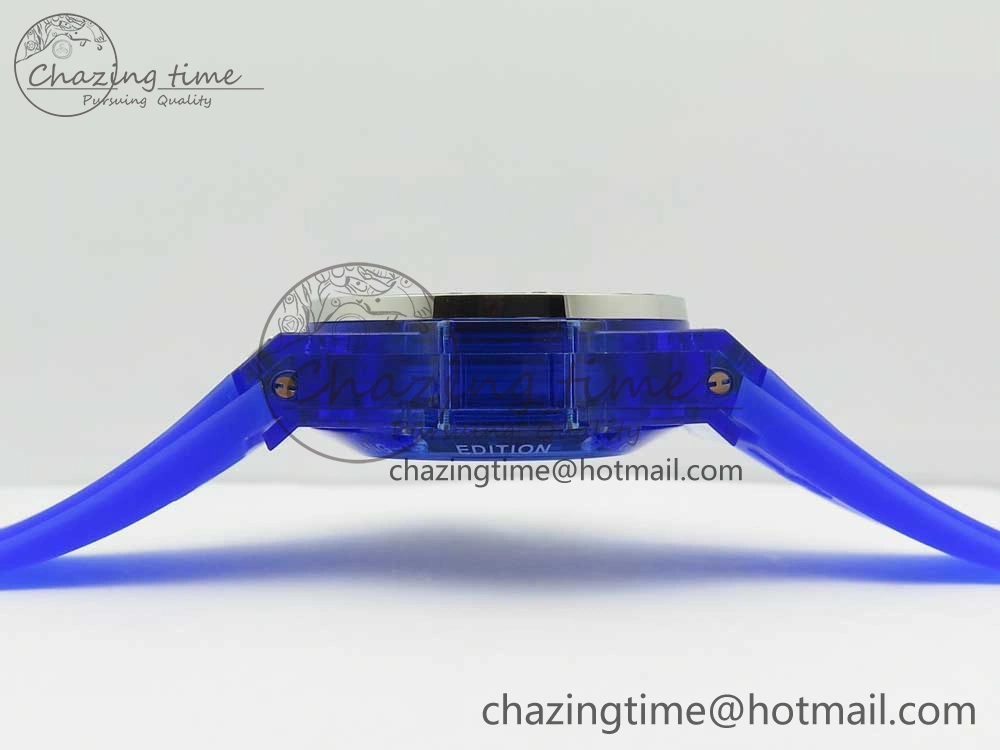 Big Bang Unico Blue Magic Sapphire 45mm OXF Best Edition Crystal Bezel Skeleton Dial on Blue Rubber Strap A HighQuality 6844