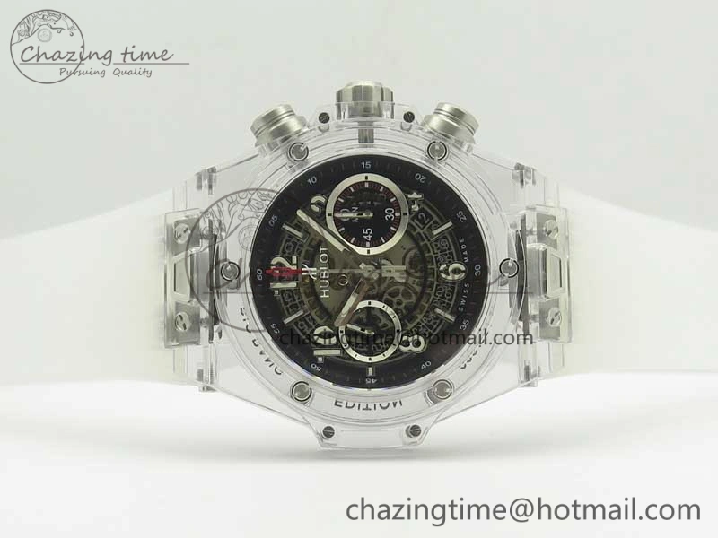 Big Bang Unico Magic Sapphire 45mm OXF Best Edition Black Skeleton Dial on Transparent Rubber Strap A Packable 6882